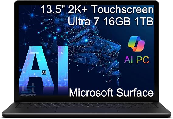 Microsoft Surface Laptop 6, Intel Ultra 7 165H, 16GB DDR5 RAM, 1TB SSD | 13.5" 2K+ Touchscreen, Business AI PC, 16-Core,gt; i7-1355U, 18.5-Hr Long Battery Life, 1080p IR Webcam, Win 11 Pro, Black