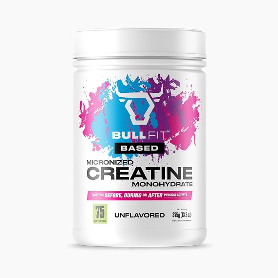 BULLFIT Pure Creatine Monohydrate Powder | 5g Per Scoop | Unflavored, Mixes Instantly | Pharmacist Formulated, Third-Party Tested | Strength, Power & Muscle Recovery
