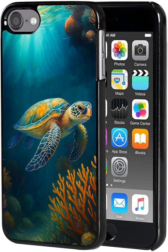 iPod Touch 5th Generation/6th Generation/7th Generation Case Slim Fit Shock Resistant Lightweight Durable Cover for Apple iPod Touch Fall Protection Hard PC Shell Women Girls Men Sea Turtle