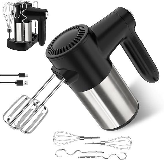 binROC Cordless Electric Hand Mixer, 7-Speed with Storage Base, Black