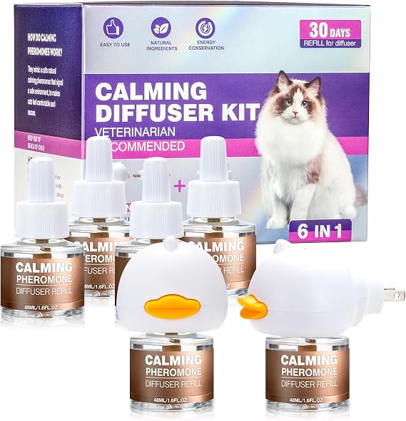 Tcllka Cat Calming Pheromone Diffuser Effectively Relieve Anxiety Stress Cat Calming Diffuser Comfort for Cats Refill Reduce Fighting Spraying and Scratching Calm Relaxing 48ml/Bottle Fits All Cats