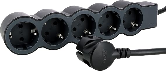 LEGRAND, 694556 694556 Flat Socket 5-Way Socket Multiple Socket 1.5 m Cable Length Black/Dark Grey
