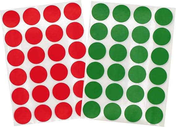 ChromaLabel 3/4" Red and Green Stickers Round Dots, 600/Pack Each Color