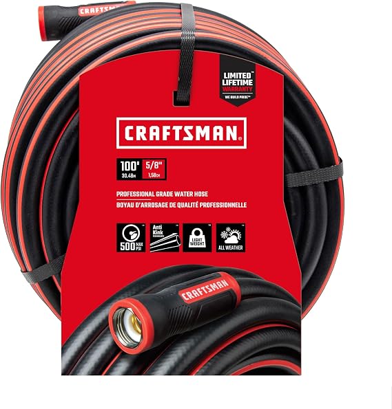 Craftsman Professional Grade Black Garden Hose, 100 Feet x 5/8 Inch