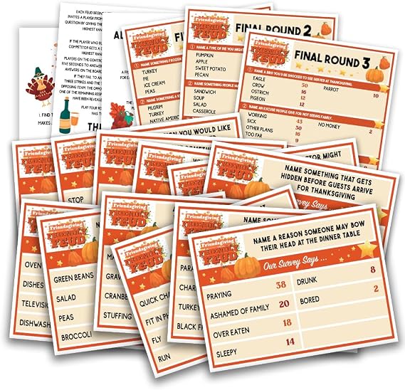 Thanksgiving Friendly Feud Quiz, Family Party Games, Thanksgiving Party Activity, Family Feud Game, Feud Trivia Quiz, Family Activities Thanksgiving Party Game Supplies-001