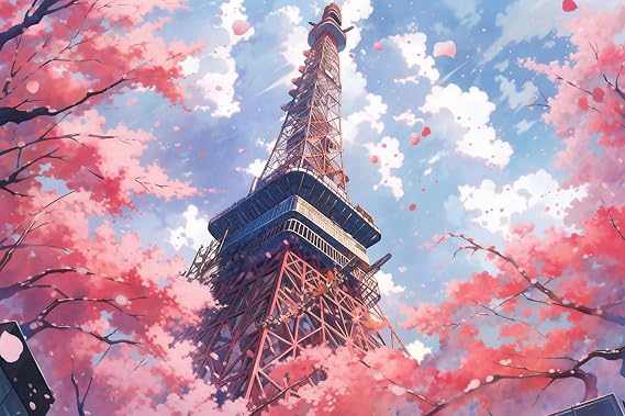 Cherry Blossoms and Iron Towers 70 Piece Puzzle - Eco-Friendly, Brain-Teasing Adventure - Best Jigsaw Puzzles for Adults