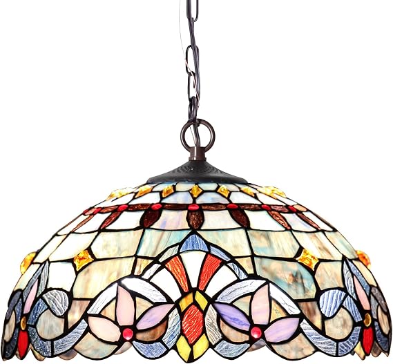 Capulina Tiffany Lamp Stained Glass Pendant Light 2-Light 16 Inches Wide Light Blue Victorian Antique Tiffany Style Hanging Lamp for Kitchen Island Counter Dining Room Hallway