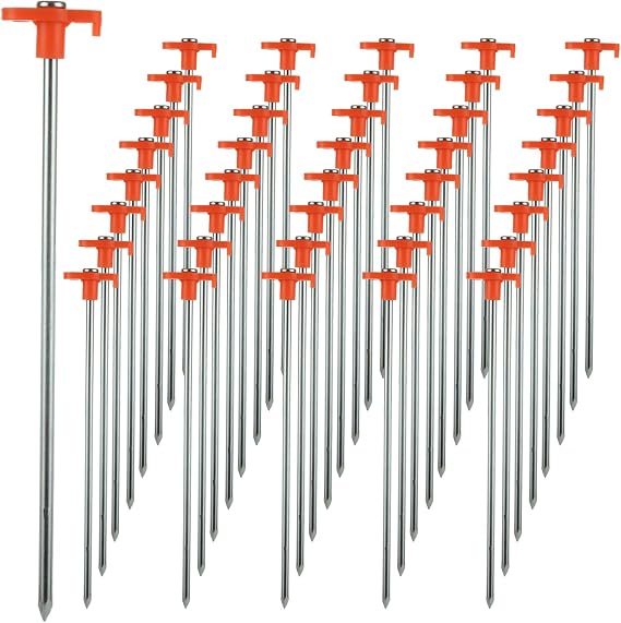 40PCS 10 Inch Heavy Duty Tent Stakes, Metal Tent Pegs, Galvanized Non-Rust Tent Stakes for Outdoor Camping, Garden, Canopies, Grassland