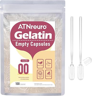 Size 00 Empty Gelatin Capsules with 2 Micro Spoons - 100 Count Empty Clear Capsule - Gel Pill Capsules for Powders Supplements