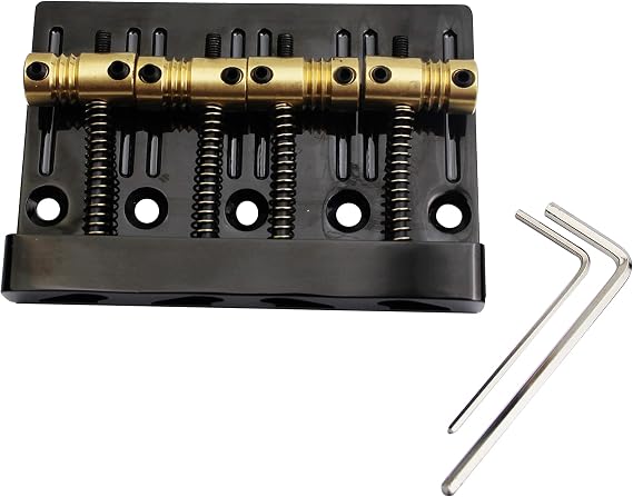 Guyker 4 String High Mass Bass Bridge with Vintage CNC Machined Brass Saddles Tailpiece Replacement for Jazz Electric Bass (GB403, black)