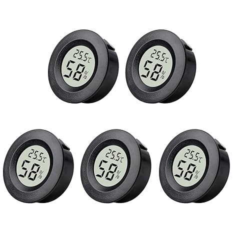 Goerpn Hygrometer Humidity Meter Sensor Small Round Room Thermometer | Temperature Humidity Monitor for Home Office, Thermostat for Reptile Tank, Tortoise, Bearded Dragon, Leopard Gecko, 5 Pack