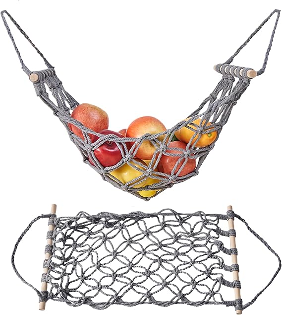 Fruits Hanging Storage Basket Hammock: Fruit Hammock, Hanging Fruit Basket, Hanging Vegetable Baskets for Kitchen Fruits Potato Organization, Decorative Storage Baskets