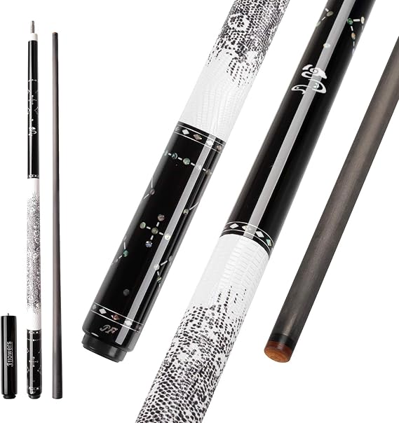 KONLLEN Carbon Fiber Pool Cue Stick Handmade Real Inlay (Abalone Shell Handmade Inlay, Ebony Butt, 12.5mm Sea-Eye Tip, 3/8 * 8 Radial Pin Joint)