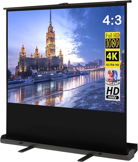 84in 4:3 4K HD Floor Standing Portable Projector Screen Pull-up Projector Screen,Retractable Projection Screen for Home Theater Hotel School Office Indoor Outdoor Floor Rising Projector Screen