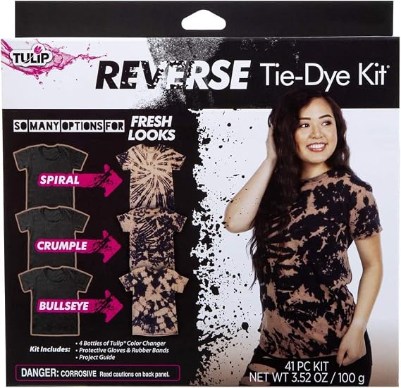 Tulip One-Step Tie-Dye Kit, Reverse Tie Dye Technique for Designs on Dark or Black Fabrics, 41 Piece Kit