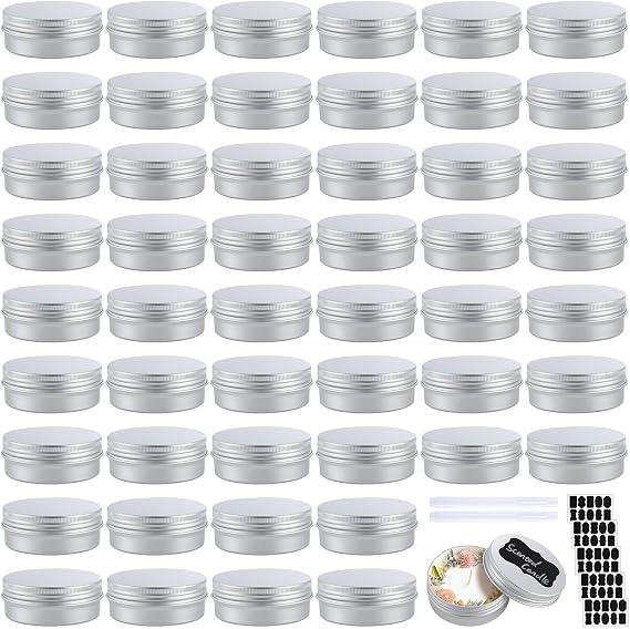 60 Ml Aluminum Container With Screw Lid, 2 Oz Metal Round Tins, 50 Pieces Small Aluminum Cans, Refillable Cans For Spices, Tea Leaves, Salves, Balms, Lotion, Diy Candle Making Jar