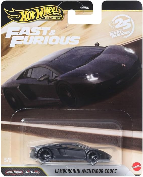 Hot Wheels Premium, Fast & Furious serisinden ilham alan, Lamborghini Aventador Coupé, Koleksiyoncular için Dökme Metaldan Üretilmiş 1:64 Ölçekli Araba, JHW77