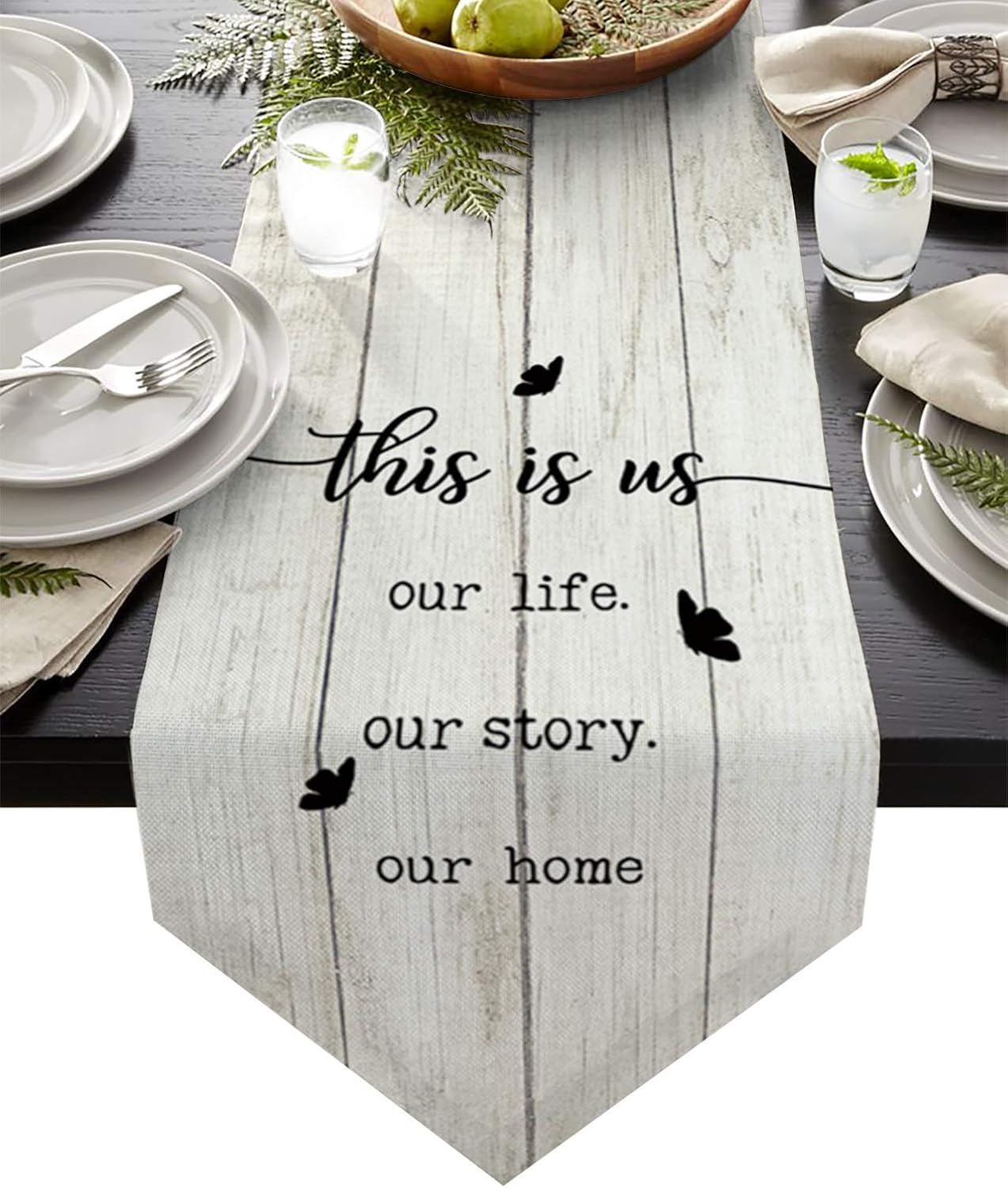Z&L Home Linen Burlap Table Runner Dresser Scarves, Spring Farm Animals with Quotes Table Runners for Family DinnerHoliday PartyWeddingEventsKitchen Decor Chic Wooden Board 13x108In