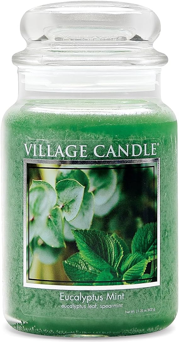 Village Candle Eucalyptus Mint Large Glass Apothecary Jar Scented Candle, 21.25 oz, Green