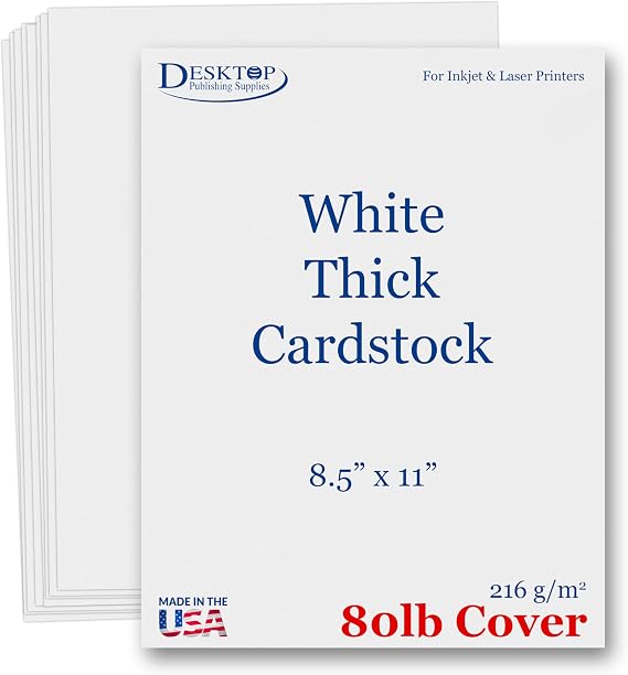 Heavyweight White Cardstock 8.5" x 11" - Thick Paper for Printing - Inkjet/Laser 80lb Cardstock (100 Sheets)