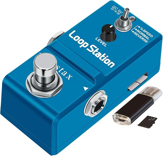 Stax Loop Station Guitar Pedal, Looper Pedals with Unlimited Overdubs 10 Minutes of Looping, 1/2 Time, and Reverse, Built-in 1G SD Card for Memory True Bypass