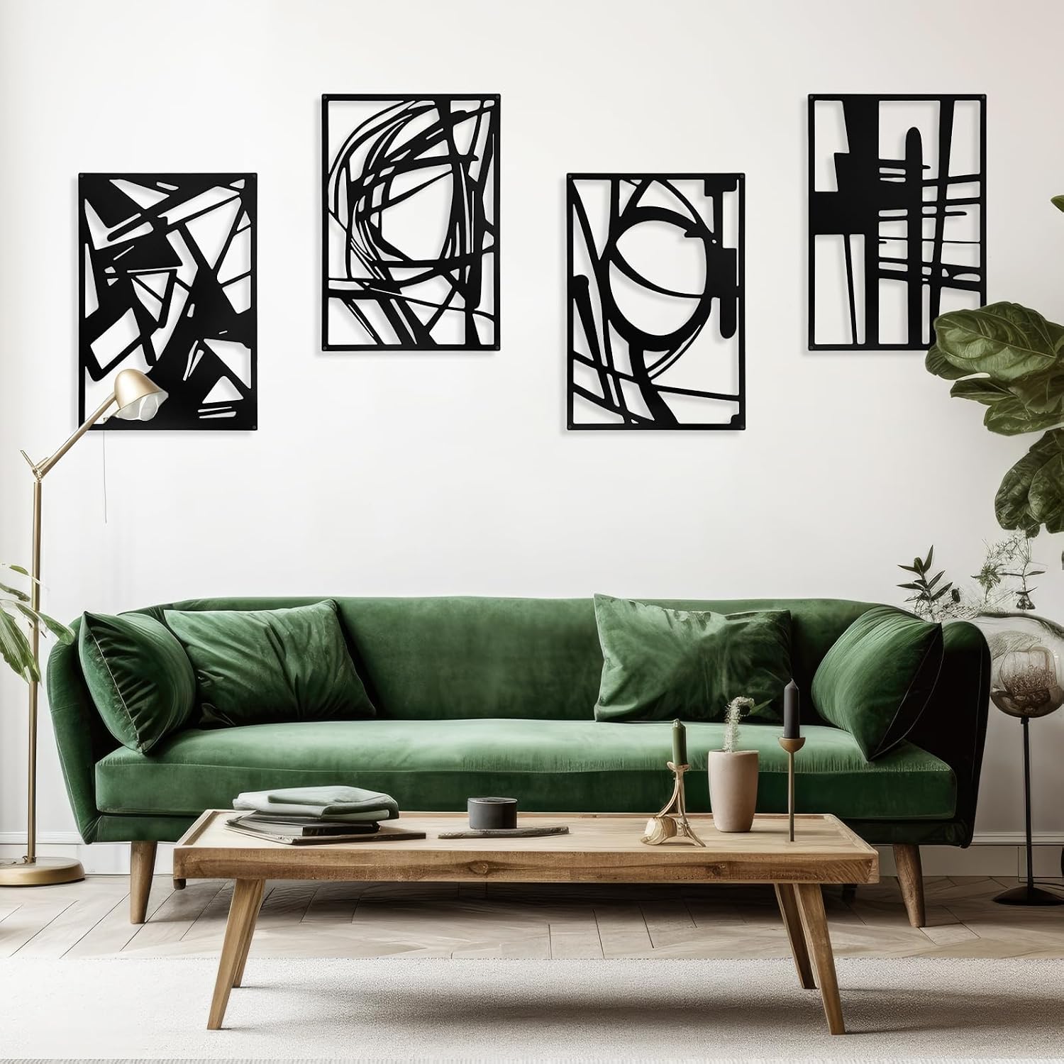 Matutinus Abstract Metal Wall Art, Minimalist Décor Single Line Art Décor, 3D Textured Sculptures, for Living Room Bedroom Bathroom Study 4 Pack Black, 16 x 11