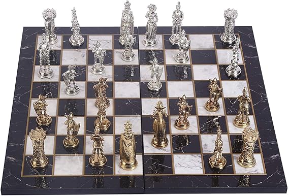 British Redcoats Metal Chess Set for Adults Handmade Pieces Marble Design Wooden Chess Board King 3.5"