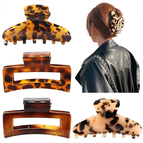 PHALIN Large Tortoise Shell Hair Clip Claws for Women Girls Jumbo Acetate Hair Catch Barrettes Strong Hold French Designed Hair Jaw Clamps for Thick Long Hair