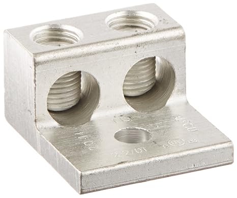 NSI 2-2/0T Dual Rated Mechanical Double Lug, 2/0-14 AWG Wire Range, 1/4" Mounting Hole, 1.25" Width, 0.78" Height, 1.47" Length