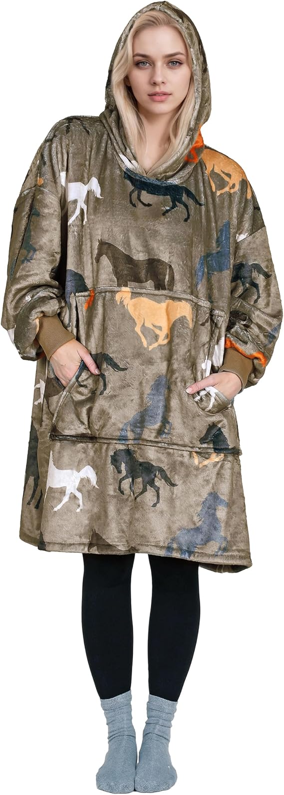 Tirrinia Wearable Blanket Hoodie for Adult, Hooded Flannel Blanket, Cartoon Oversized Fleece Sweatshirt, Gift for Women, Mom