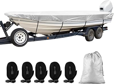 SPORTYOUTH Boat Cover, Trailerable Boat Cover 12 - 14 Waterproof Oxford Fabric 210D Anti-UV Dustproof Fit Classic Boat Open Boat Deep V-Hull Fishing Boats Small Utility Boat and More