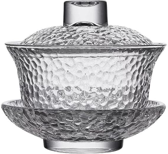 YBK Tech Crystal Gaiwan, Glass Kung Fu Tea Cup with Saucer and Lid, Chinese Traditional, Sancai Tea Bowl (Clear cup)