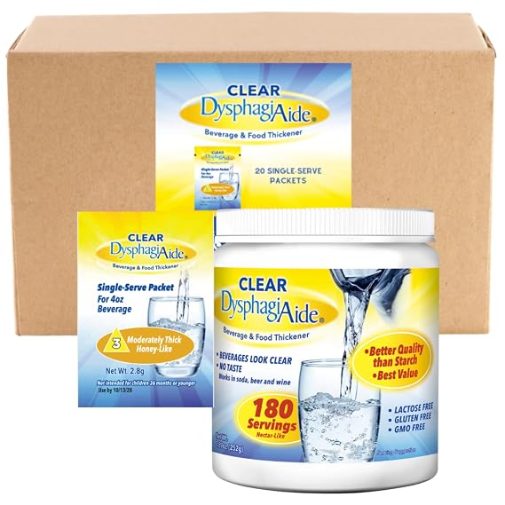 Clear DysphagiAide Level 3, Moderately Thick, 20 ct Single Serve Packets and 180 Serving Jar Bundle