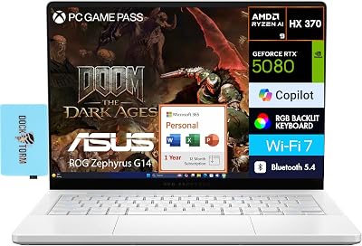 ASUS ROG Zephyrus G14 AI Gaming Laptop 14.0 2.8K AMD Ryzen AI 9 HX 370, GeForce RTX 5080 16GB, 32GB LPDDR5X, 2TB SSD, Win 11 Home wMS 365 Personal, DKZ USB Port Expander