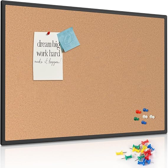 Cork Board Bulletin Board 48" x 36", Black Aluminium Framed 4x3 Corkboard, Office Board for Wall Cork, Large Wall Mounted Notice Pin Board with 18 Push Pins for School, Home & Office