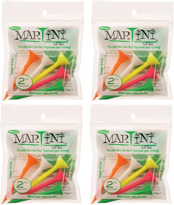 Martini Golf Tees 2 3/4" Midsize 4 Packs of Mixed - 20 Tees Total - Virtually Unbreakable