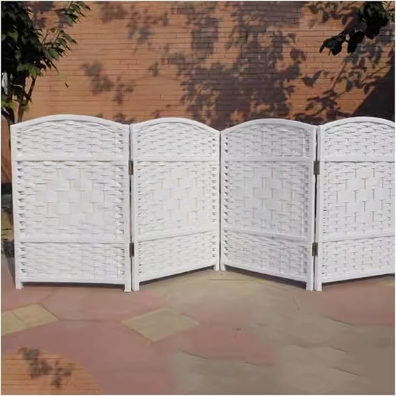 Freestanding Folding Privacy Screen, 3/4/5 Panel Wooden Room Divider, Indoor Outdoor Movable Protective Separator Partition Decorative(White,60x30cm-3PCS)