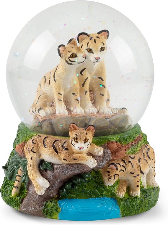 Elanze Designs Endangered Clouded Leopard 100MM Sturdy Glitter Water Wind Up Musical Snow Globe Tabletop Dresser Figurine Decoration Plays Tune We've Only Just Begun