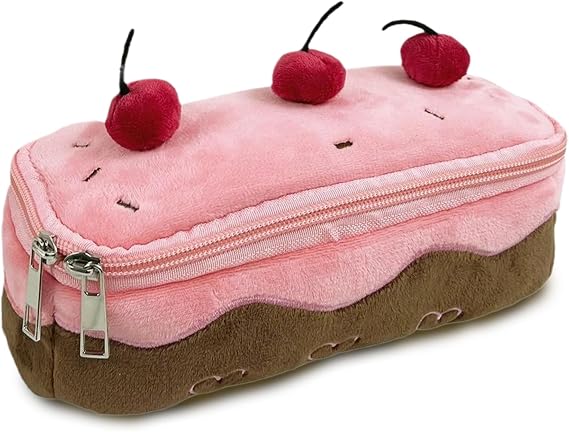 1PC Cute Pencil Case Cherry Cake Plush Pencil Case Cute Pencil Pouch 7.7 Inch Large Capacity Soft Pencil Case Fluffy Pencil Case with Zipper Storage Pen Bag for School Office Supplies Nice Gift