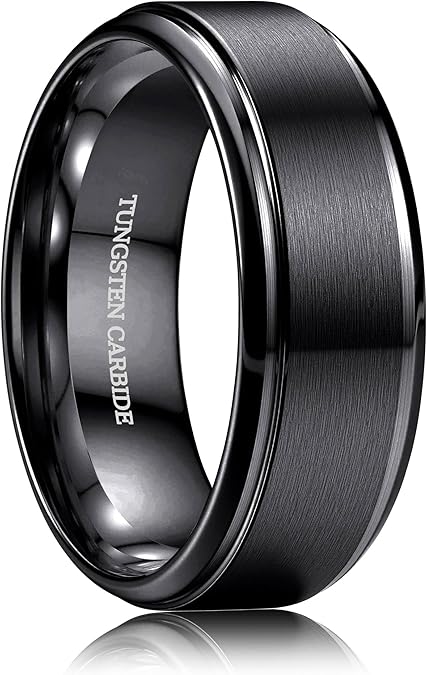 Jstyle 8MM Tungsten Wedding Band Ring Black/Silver/Gold Rings Size 6-14