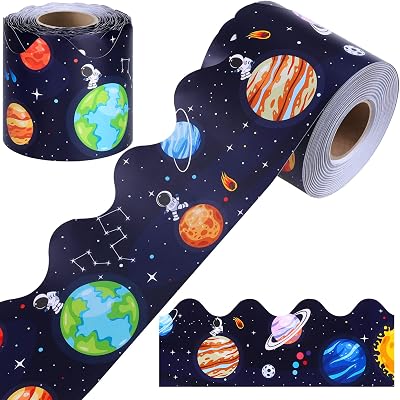 durony 65.6 Feet Galaxy Bulletin Board Border Outer Space Scalloped Border Trims Back to School Decoration Borders for School Classroom Decoration