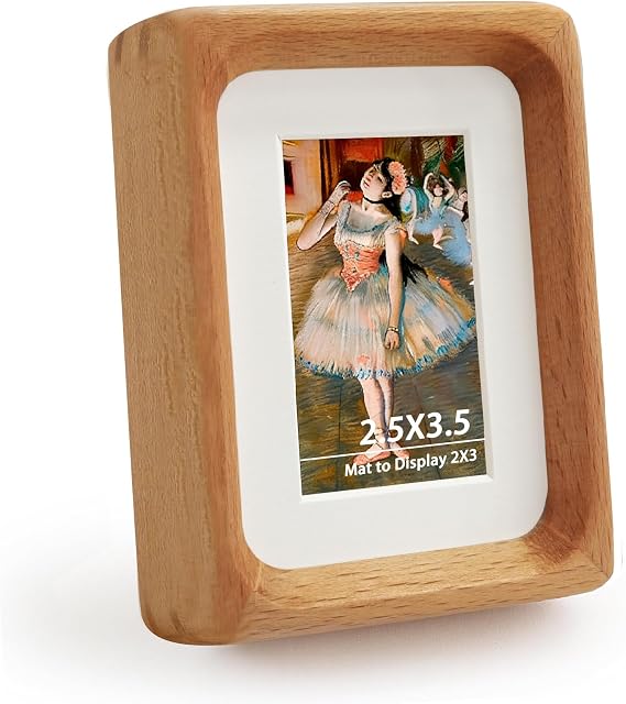 2.5x3.5 Natural Dark Teak Solid Wood Picture Frames, Hand Make Crafted Original Wood Small Cute Frame with Mat to 2x3,Rounded Edge Wooden Photo Frame, For TableTop and Wall