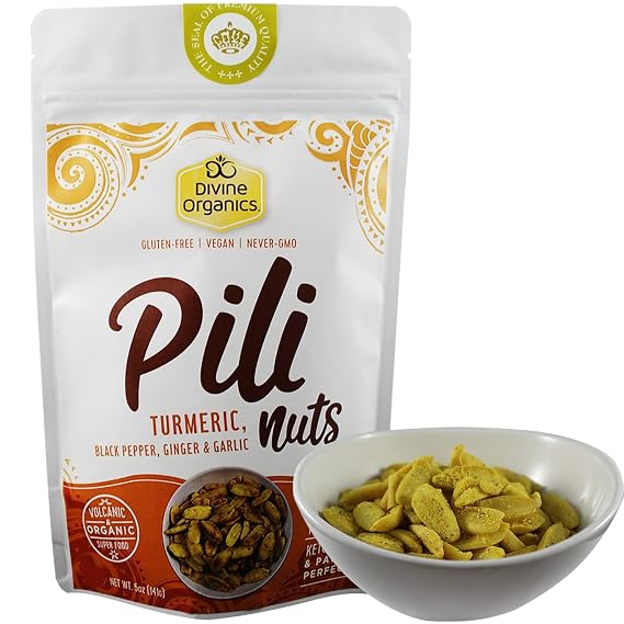 Divine Organics Pili Nuts With Turmeric, Black Pepper, Ginger, and Garlic - 5 Ounces