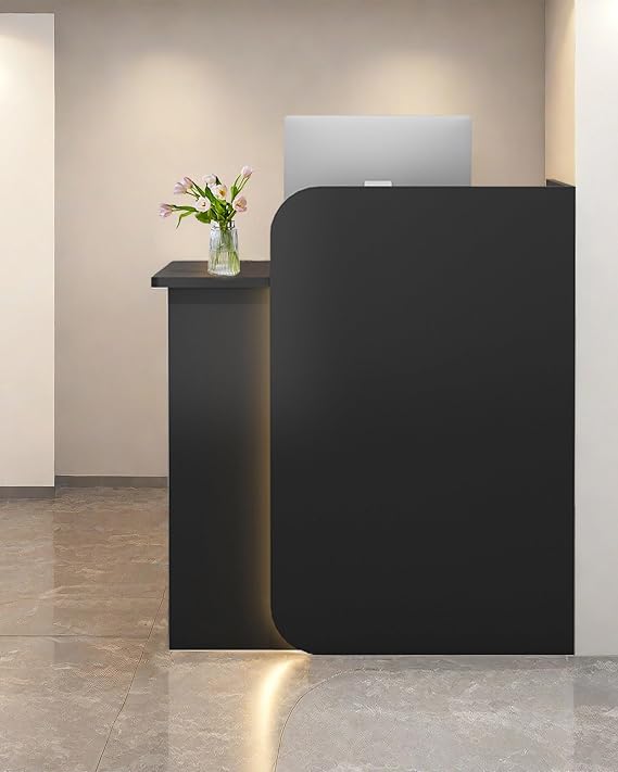 Reception Desk Office Checkout Counter, Modern Front Desk Reception Counter Desk with Lockable Drawer Simple Retail Counter for Retail, Lobby, Beauty Salon Clothing Store(Black,24" Lx18 Wx39 H)