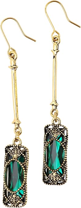 MINACHI Vintage Green Stone Created Emerald Dangle Drop Earrings for Women