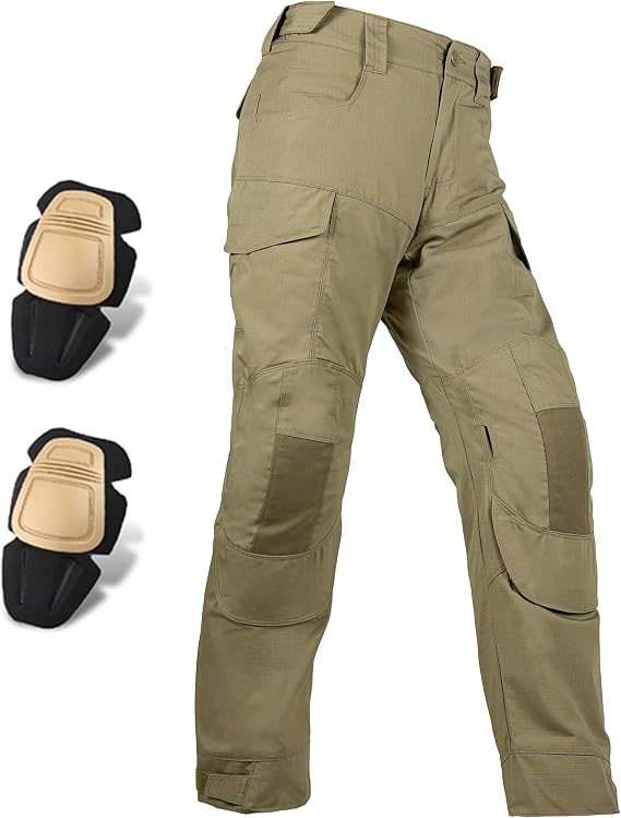 Airsoft Pants with Knee Pads Tatical Pants Men Combat Trousers Multiple Pocket Hook-and-Loop Adjuster