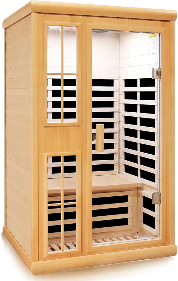 Far Infrared Sauna Portable Sauna Infrared Home Use Outdoor Saunas for Home Hemlock Wooden Sauna Box for 1-2 Person 1650W 110V Low EMF Heaters 75.6 * 42.1 * 38.2 in