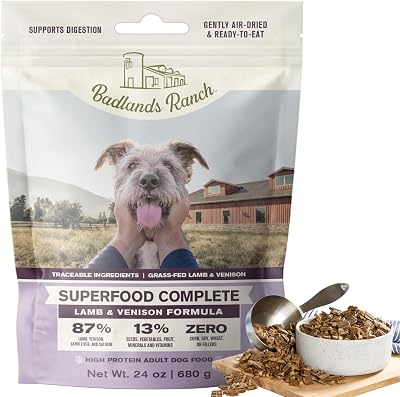 BADLANDS RANCH by Katherine Heigl Superfood Complete Air-Dried Lamb & Venison Dog Food High Protein with Superfoods for Daily Wellness & Consistent Nutrition 24 oz