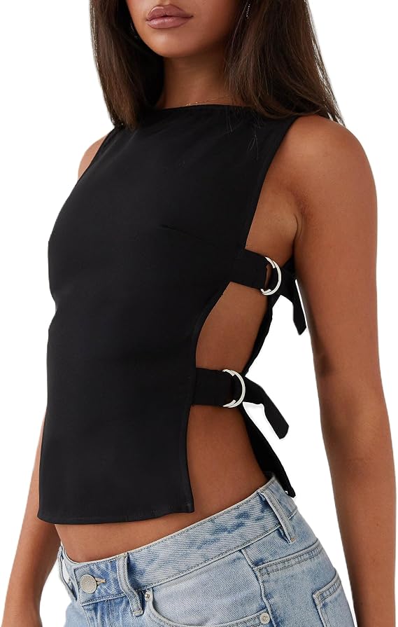 Giraropa Women Buckle Tank Top Y2k Slim Fit Crop Tops