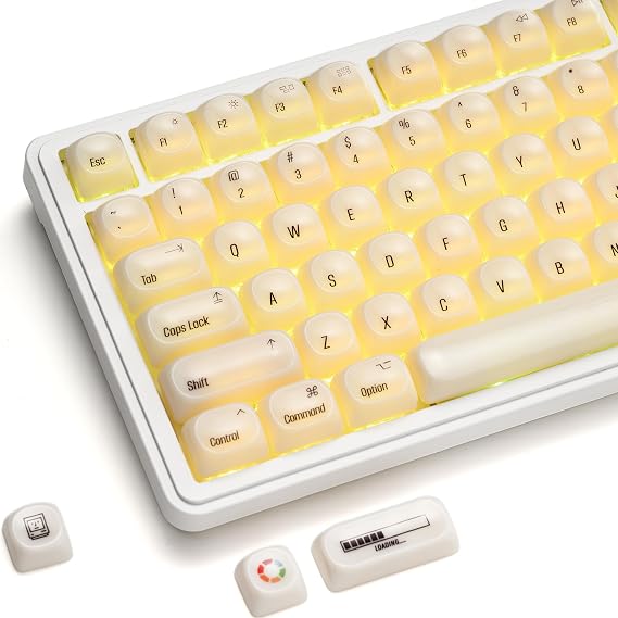 OHY White Keycaps, XVX MOA Profile Minimalist Mac Style Keycap Set, Custom Cute Ceramic-Textured Keycaps for MX Switches Mechanical Keyboard-White Chocolate(Only Keycap,No Keyboard)